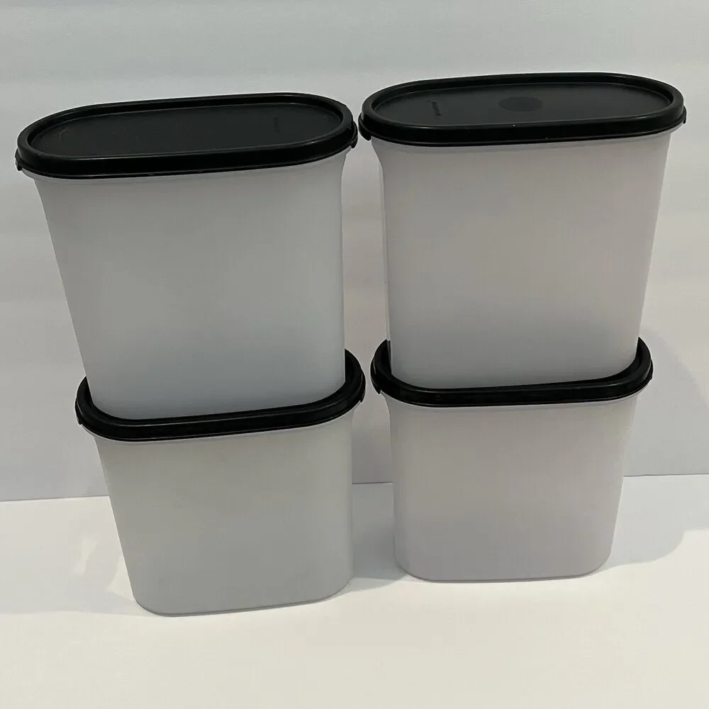 Tupperware Set Of 4 Modular Mates Oval #3 Black Seal Lid 7.25 Cup Storage